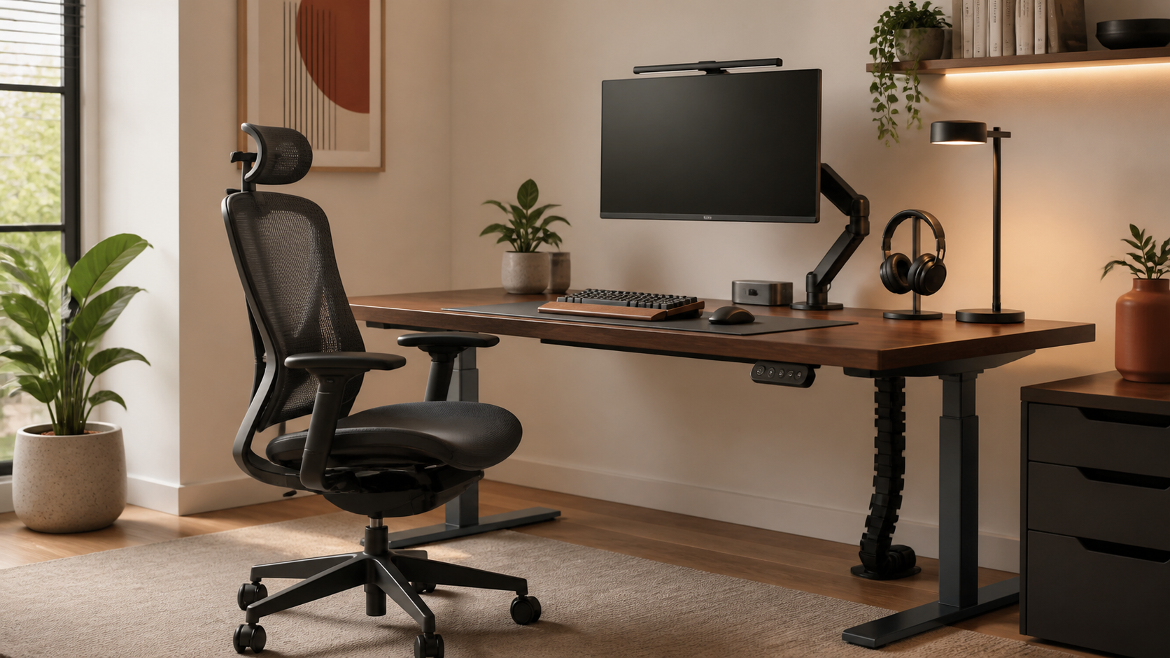 Premium ergonomic home office setup guide visual